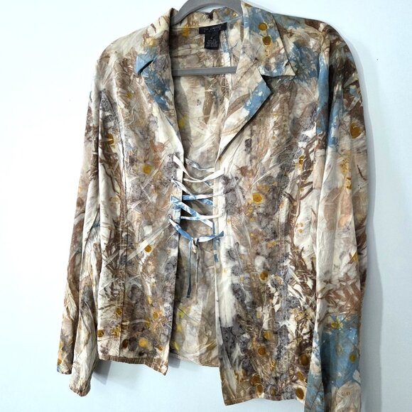 NWOT Artist Made Pounded Flower Silk Blouse Size M - Picture 1 of 3